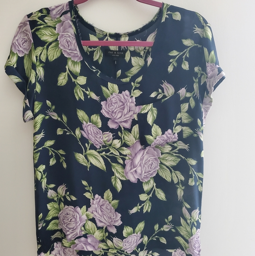 RAG & BONE Silk Floral Top w Pocket